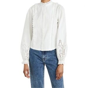 Scotch & Soda Women’s Broderie Anglaise Crispy Organic Cotton Top, Size L, NWT
